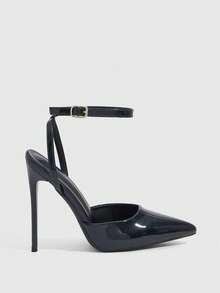 CUCCOO SZL 女士海军蓝珠光尖头细高跟性感派对晚宴高跟鞋，带踝带 - 藏蓝色 - 查看 2