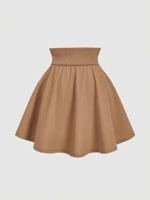 SHEIN MOD Gonna a vita alta con bottoni in finta perla, stile vintage vintage, adatta per scuola, appuntamenti, feste, vacanze, tea party, compleanni, Pasqua, festival rave, concerti, brunch, casual business - Cammello - Visualizzare 2