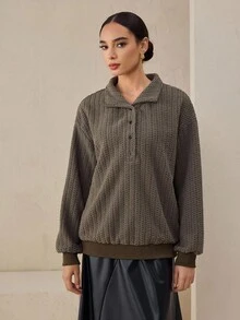 Graceveil 女式深灰色立领宽松小麦色提花蓬松时尚运动衫 - 深灰色 - 查看 5