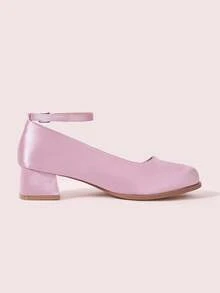CUCCOO DOLLMOD Round Toe Chunky Heel Solid Color Elegant Retro Hollow-Out Women High Heels For Christmas - Pink - View 9