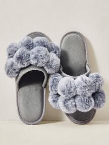 Cuccoo Women's Cute Furball Patchwork House Slippers