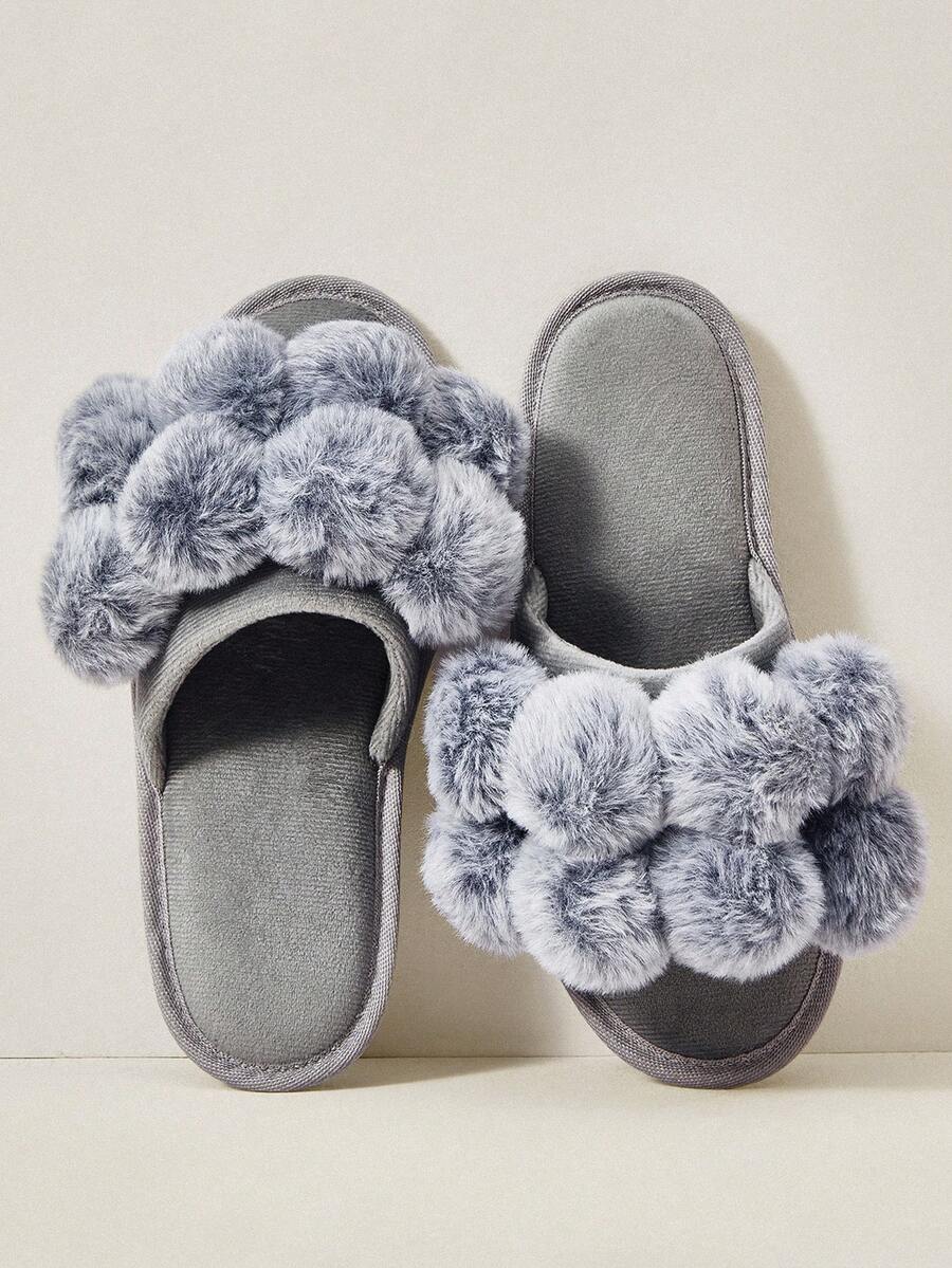 Cuccoo Women's Cute Furball Patchwork House Slippers