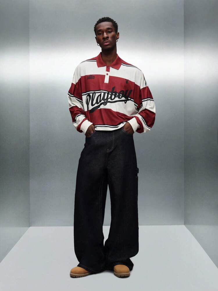 PLAYBOY X SUMWON 長袖ストライプラグビーポロ