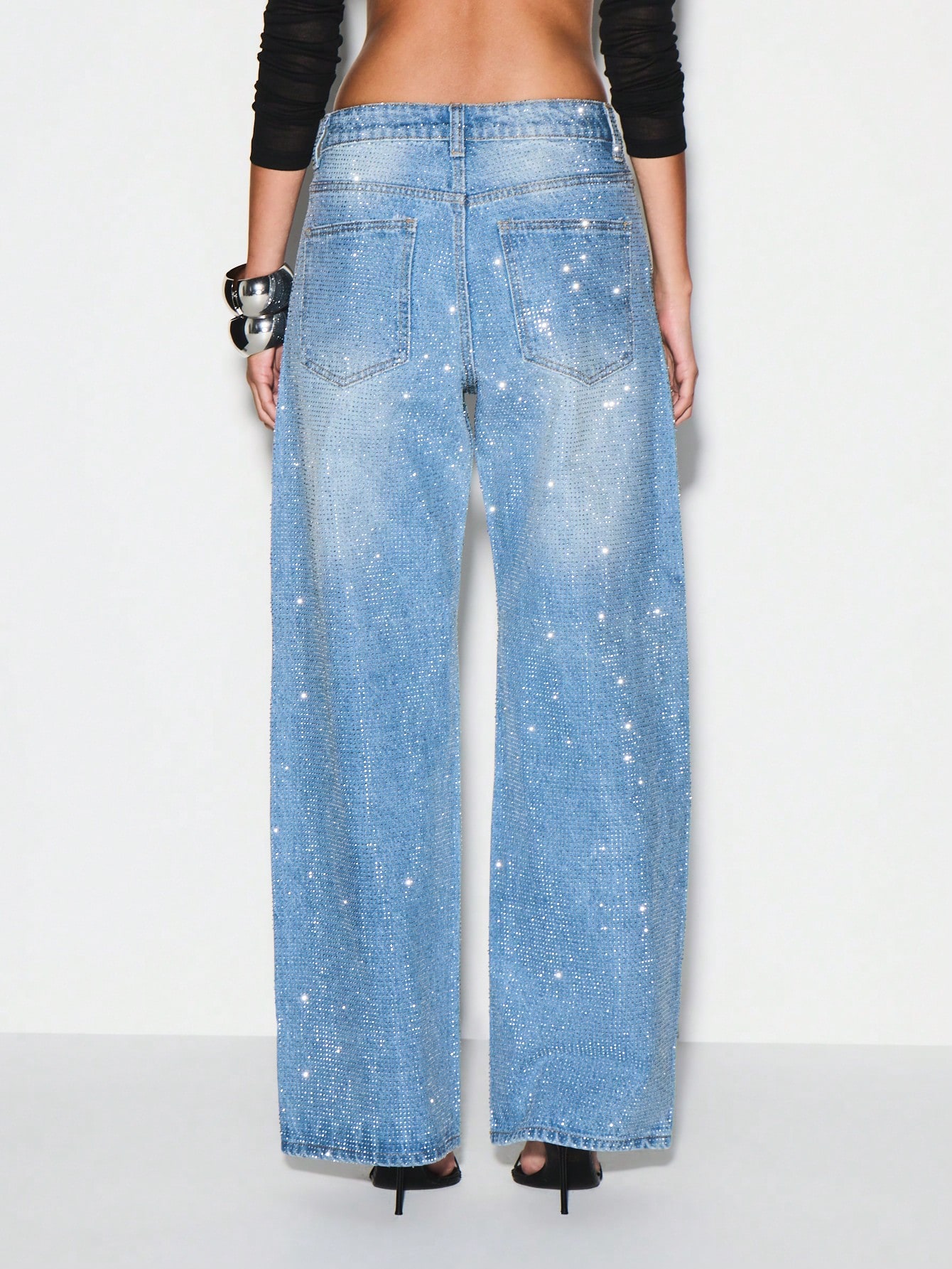 KIZN High Rise Wide Leg Diamante Jeans
