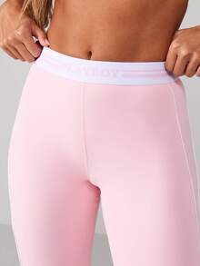 Missguided x Playboy 女士运动套装 - 圆领短款上衣搭配高腰紧身裤健身运动服 - 粉色 - 查看 6