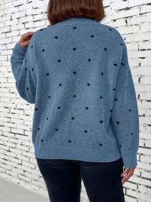 EMERY ROSE Plus Size Women Polka Dot Pattern Drop Shoulder Long Sleeve Casual Pullover Sweater, Autumn/Winter - Multicolor - View 2