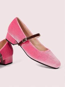 CUCCOO DOLLMOD Low Chunky Heel Mary Jane Retro Cheongsam Style Pumps For Women - Pink - View 2