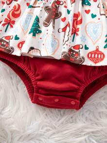SHEIN Baby Mädchen Weihnachts-Cartoon-Muster gestrickter Schleife Langarm Herbst Winter Bodysuit - Verschiedenfarbig - Übersicht 5