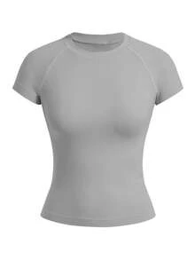 Velisys Minimalist Solid Color Fitted Seamless Short Sleeve Sports T-Shirt 3 Packs Tops - Multicolor - View 8