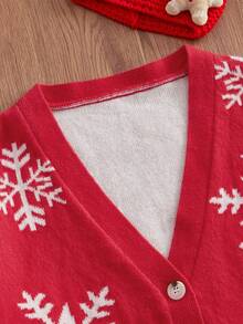 SWAVVY Men's Snowflake Pattern Long Sleeve Knitted Cardigan, Fashion For Autumn/Winter, Christmas - Red - View 3