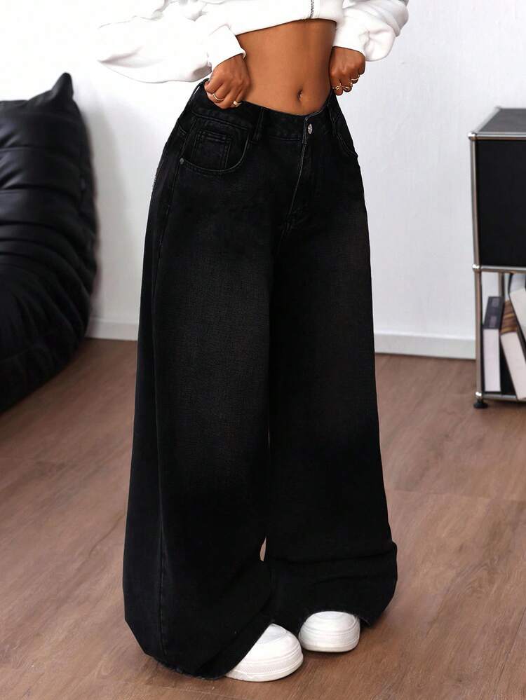 SHEIN ICON Jeans en denim casual pour femmes, et minimaliste pour un port quotidien, Jeans amples pour femmes