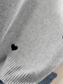 CosyJoli Femmes grande taille Tricot décontracté à col rond avec motif cœur, Automne/Hiver - Gris - Voir 5