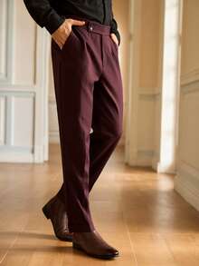 HIMLAND Pantalones de traje ajustados de unicolor para hombres, versátiles para el trabajo y el transporte