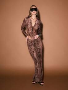 KIZN Crocodile Print Maxi Skirt With Front Drape Detail Long Bodycon Skirt For Evening Party Club Wear