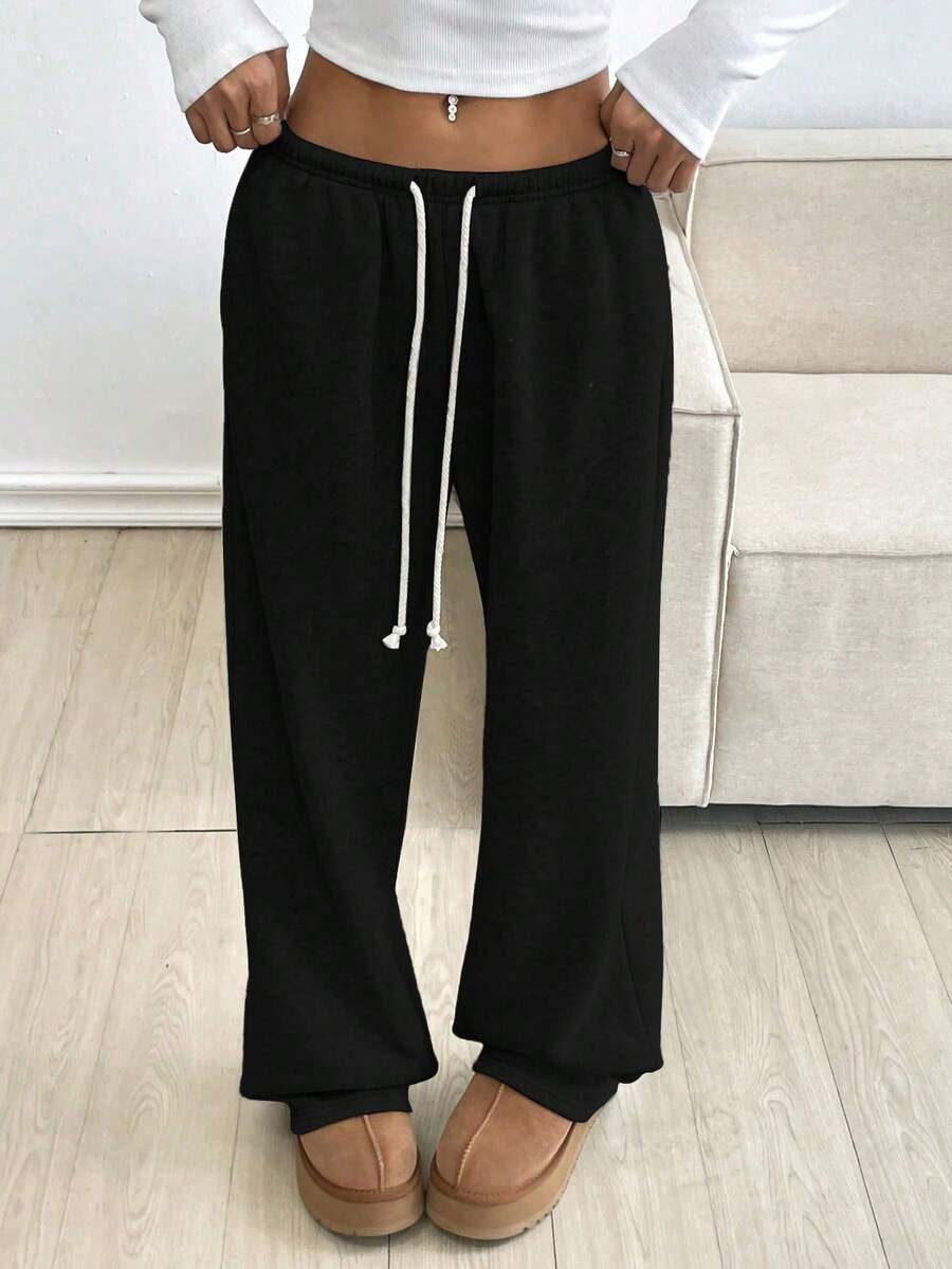 Flirla Women's Casual Drawstring Waist Pants - Black - View 1