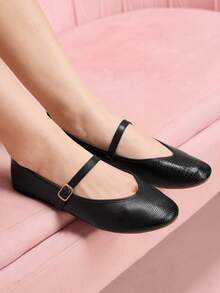 CUCCOO DOLLMOD 2025 Autumn New Women's Casual Black Lizard Pattern Round Toe Mary Jane Flats With Comfortable Soft Thick Memory Foam Arch Support Insole - Black - View 4