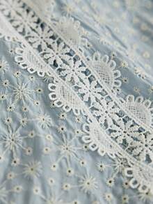 EMERY ROSE Blusa de manga larga con cuello alto, textura, bordado, parches y encaje para mujer de talla grande, elegante y casual para uso diario, primavera/otoño