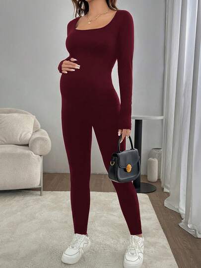 SHEIN 孕妇纯色简约休闲连体裤