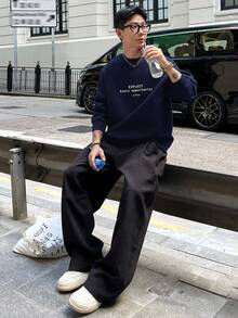 DAZY 男士字母印花圆领套头衫，海军蓝，秋冬 - 藏蓝色 - 查看 4