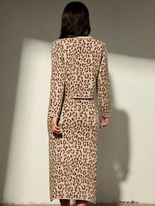 Aveloria Modichic Vintage Leopard Print Cardigan With Skirt 2 Pieces Knit Set - Multicolor - View 2
