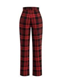 Ellevyn 女士褶皱锥形裤，黑色和红色针织弹力格子，优雅日常穿着，适合圣诞节和节日，秋冬 - 彩色 - 查看 13