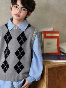 DAZY Tween Boys Sweater, Fall Vest - Grey - View 3