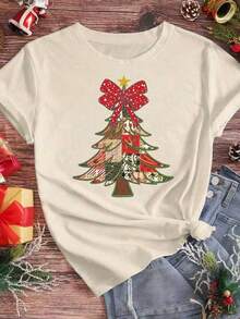 EMERY ROSE Áo thun nữ tay ngắn cổ tròn in hình cây thông Noel - Nhiều màu - Xem 4