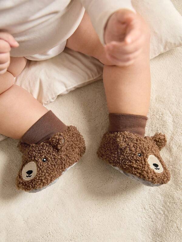 Cozy Pixies 1 Pair Of Baby Non-Slip Soft Bottom Embroidery Cute Bear Soft Velvet Foot Cover Socks Warm Outdoor Application