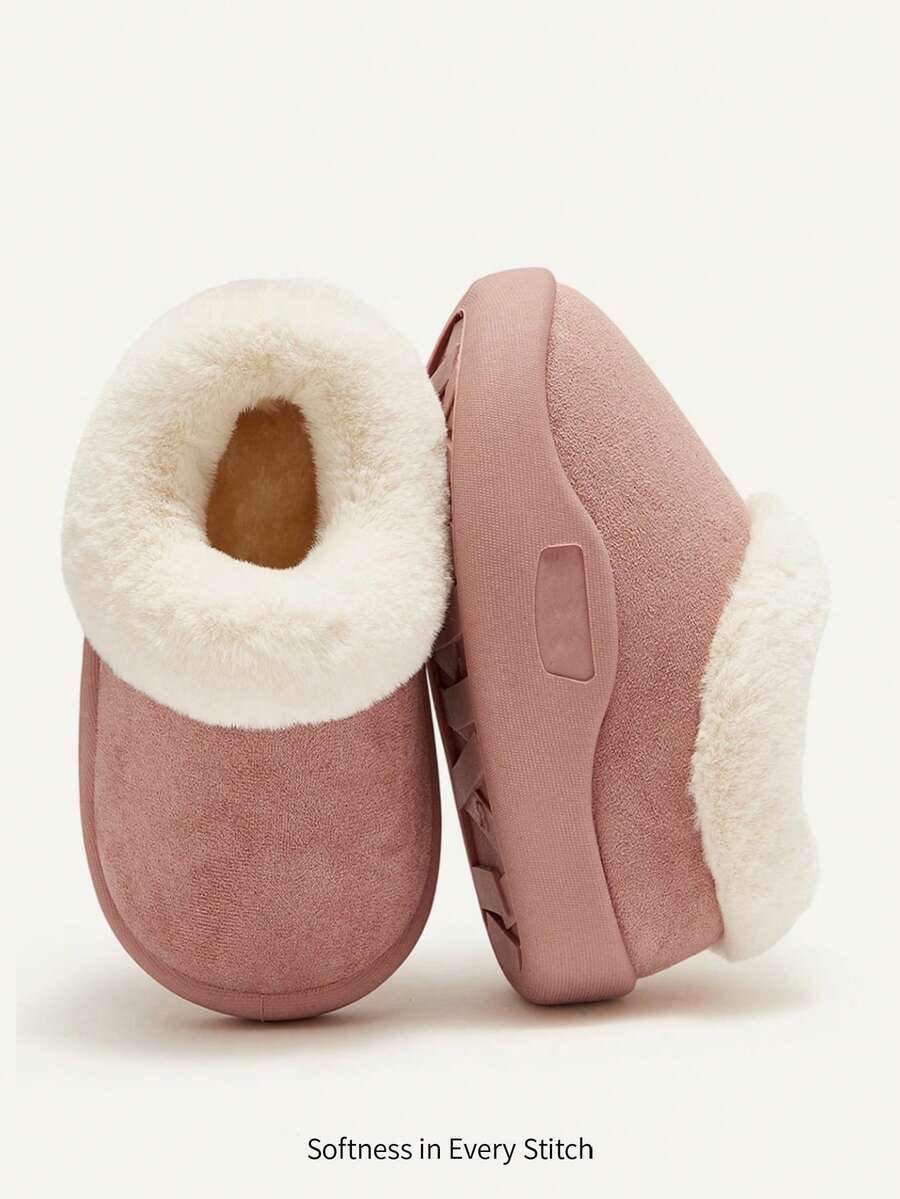 Cozy Pixies 秋冬百搭休闲时尚百搭毛绒加厚保暖可爱柔软婴儿雪地靴、踝靴、拖鞋 - 粉色 - 查看 1