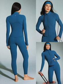 GLOWMODE FeatherFit™ Studio Ready Zipper Pockets Slim Fit Long Sleeve Thumbholes Active Jacket Low Impact Yoga Pilates Studio Gym Daily - Blue Ambition - 查看 10