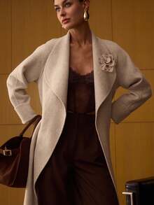 MOTF PREMIUM WOOL WATERFALL COLLAR BELTED OVERCOAT - Beige - View 6