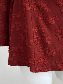Flirla 1pc Women's Short Knit Dress, Wine Red, Textured Fabric, Drawstring, Ruched, Suitable For Daily, Commute, Casual Wear, Autumn/Winter - Burgundy - View 5