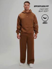 Sudadera con bolsillo y mangas raglán con estampado de letras para hombre - Marrón - Ver 6