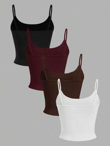 SHEIN EZwear 4pcs Women's Cropped Tight Fit Casual Tank Tops, Suitable For Summer - Multicolor - View 2