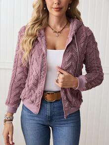LanaWest Women's Casual Solid Color Long Sleeve Zip-Up Sweatshirts - Dusty Pink - View 4