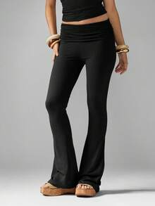 MISSGUIDED 铆钉细节喇叭裤紧身裤高腰阔腿喇叭裤瑜伽裤，带装饰装饰 - 黑色 - 查看 2