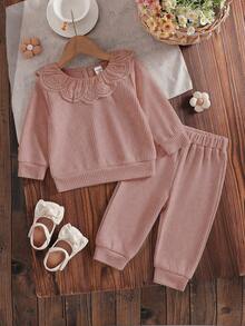 SHEIN 2pcs Baby Girl Outfit, Minimalist Design, Lapel Spring Suit, Cute 2 Pieces Set, 5-12 Months