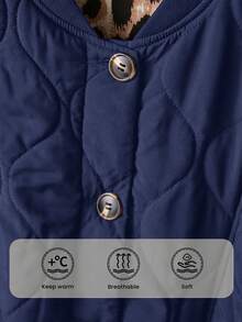CosyJoli Cappotto imbottito casual di taglia grande con stampa leopardata e colore a contrasto - Blu Navy - Visualizzare 8