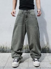 Manfinity EMRG Jeans casuales versátiles de pierna ancha y holgados con bolsillos para hombres