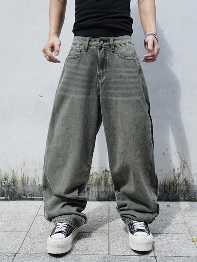 Chillumni 男士口袋宽松阔腿休闲百搭牛仔裤