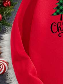 Manfinity Homme 圣诞休闲格子圣诞树图案修身圆领套头衫 - 紅色 - 查看 4