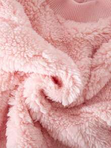 SHEIN Babygirl 可爱粉色心形毛绒运动衫和松紧腰裤套装，秋冬