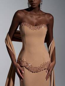 Elitara 优雅奢华女士正式晚礼服（华丽装饰） - 卡其色 - 查看 5