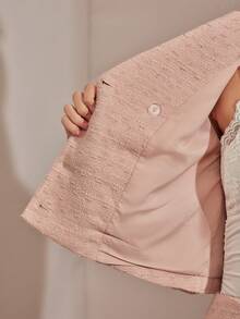 Enchnt Áo khoác blazer ve lệch hai hàng khuy thanh lịch dành cho nữ, mùa thu - Hồng - Xem 7