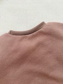 Blossori Young Boys French Elegant Letter Embroidered Crew Neck Long Sleeve Sweatshirt/Jogger Pants Set, Kids Sweat Set,Cozy Fall & Winter Styles - Brown - View 4