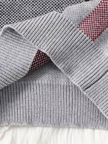 SHEIN 2pcs/Set Baby Boy/Girl Casual High Neck Plaid Sweater And Jogger Pants Set, Suitable For Autumn/Winter Wear - Grey - View 6