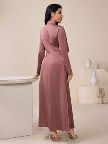 Veilorie Damen einfarbiges minimalistisches Langarm-Abaya-Kleid, Alltagskleidung - Pink - Übersicht 3