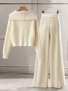 Franclia 2件套女士简约韩版温柔优雅减龄毛衣套装，秋冬 - 杏色 - 查看 2