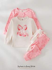 Cozy Pixies Conjunto de 4 piezas de pijama ajustado para niña bebé - Top de cuello redondo de manga larga y estampado floral de punto suave, y leggings de cintura elástica
