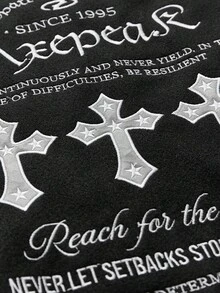 AXEPEAK 男士秋季字母与十字图案长袖单排扣休闲棒球夹克，适合秋冬 - 黑色 - 查看 5